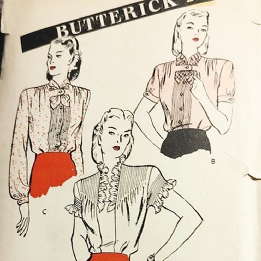 Original Vintage 1940s Pretty Blouse Sewing Pattern With Fancy Details Butterick